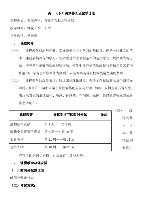 高一美术特长班教学计划