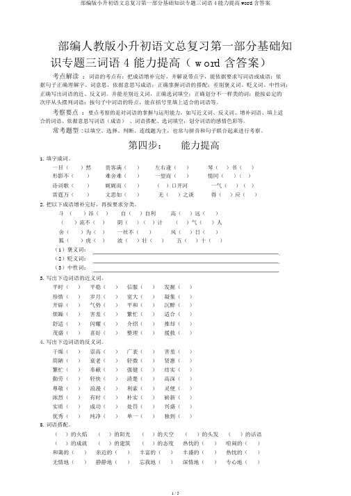 部编版小升初语文总复习第一部分基础知识专题三词语4能力提升word含答案