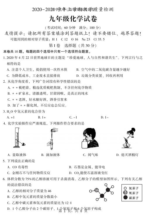 2021年福建漳州九上化学期末试题