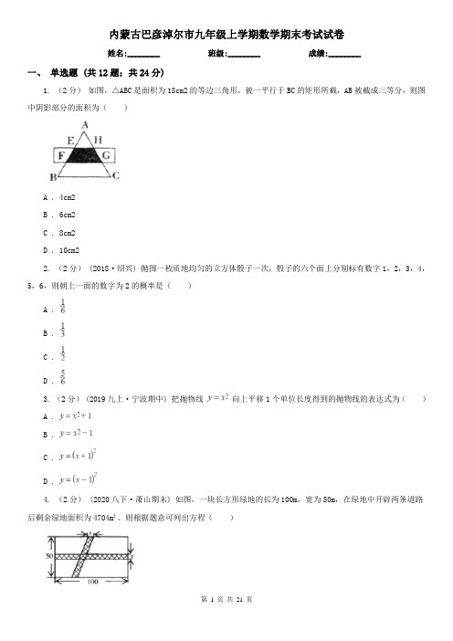 内蒙古巴彦淖尔市九年级上学期数学期末考试试卷