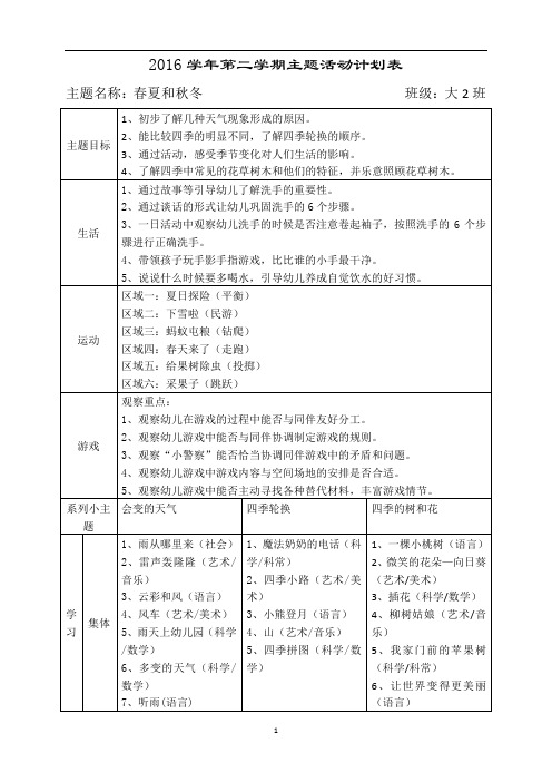 幼儿园大班春夏和秋冬主题教学计划1