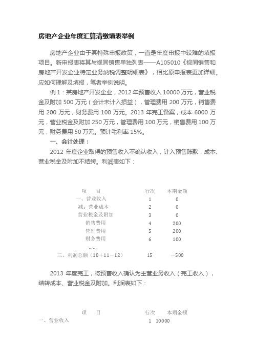 房地产企业年度汇算清缴填表举例