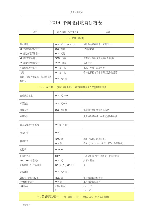 平面设计收费价格表