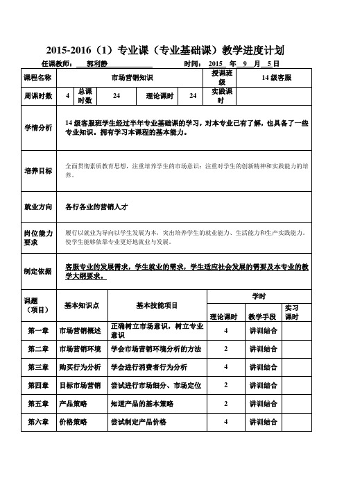 市场营销教学进度计划表