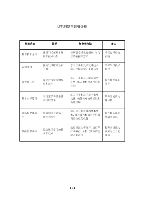 羽毛球新手训练计划