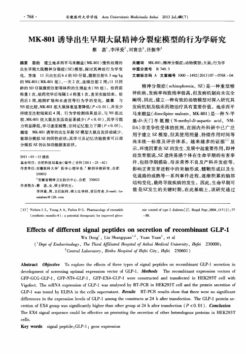 MK-801诱导出生早期大鼠精神分裂症模型的行为学研究