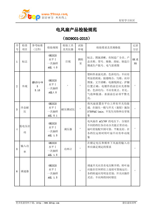 电风扇产品检验规范