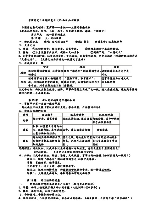 鲁教版六年级上中国历史上册期末复习