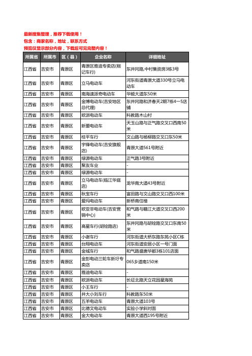 新版江西省吉安市青原区电动车企业公司商家户名录单联系方式地址大全49家