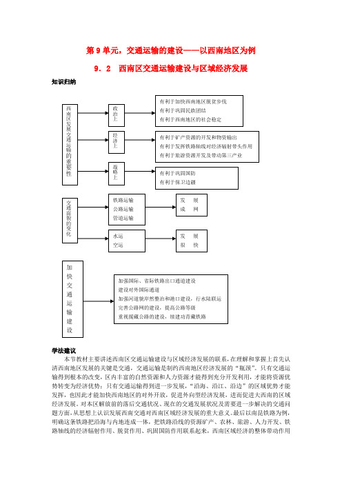 高三地理 第九单元 9.2西南区交通运输建设与区域经济发展 大纲人教版