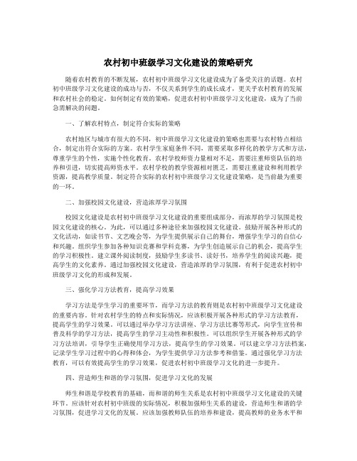 农村初中班级学习文化建设的策略研究