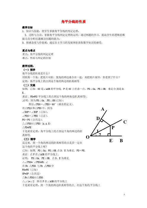 湖南省益阳市第六中学八年级数学下册 第一章 直角三角形 1.4 角平分线的性质教案 (新版)湘教版