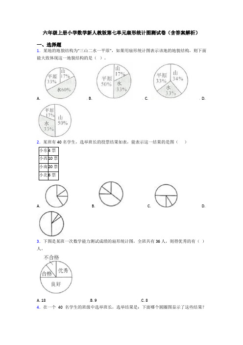 六年级上册小学数学新人教版第七单元扇形统计图测试卷(含答案解析)