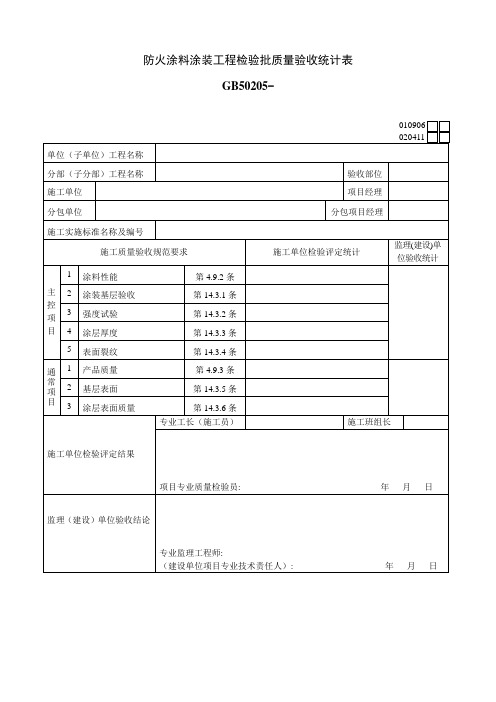 防火涂料涂装工程检验批质量验收记录表