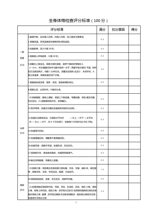 全身体格检查评分标准全