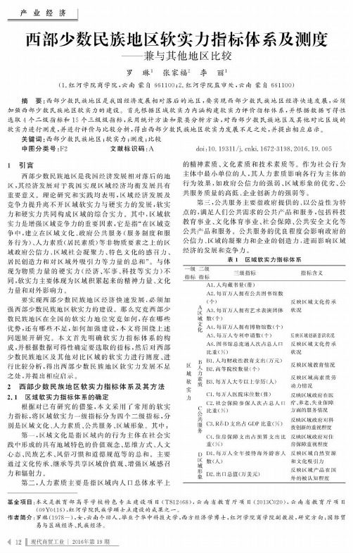 西部少数民族地区软实力指标体系及测度——兼与其他地区比较