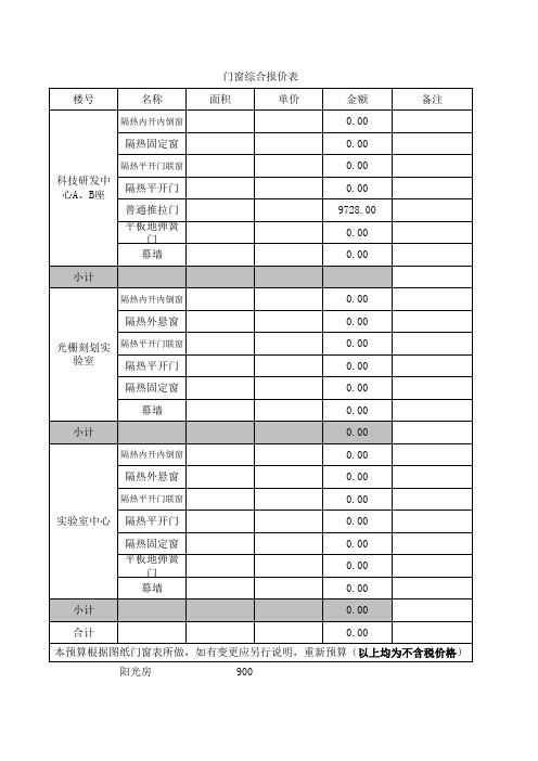 门窗报价( 统一格式)