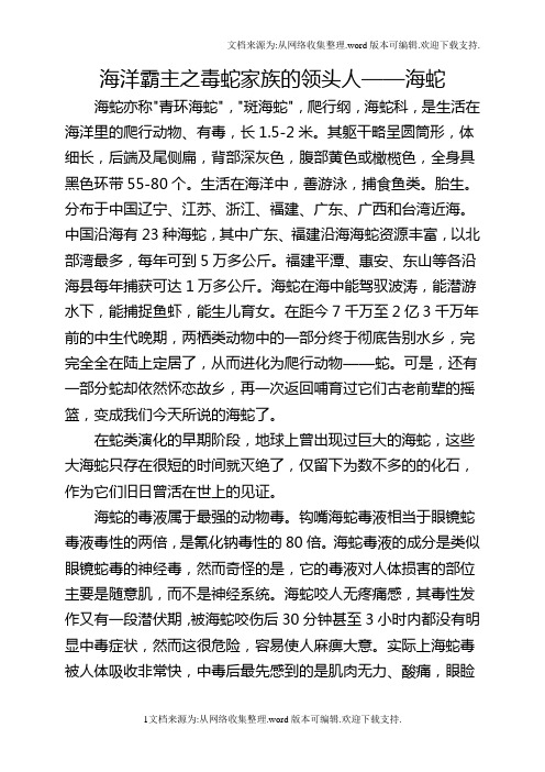 海洋霸主之毒蛇家族的领头人——海蛇