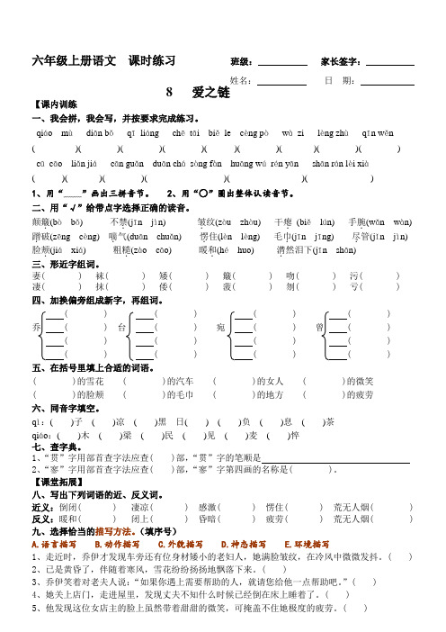 苏教版六年级语文上册 第8课 爱之链 课时练习