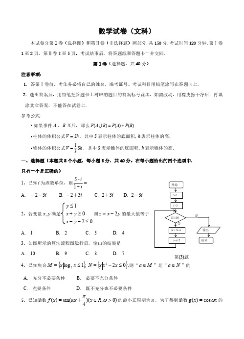 天津市六校2012届高三下学期第三次联考试题 文科数学试题