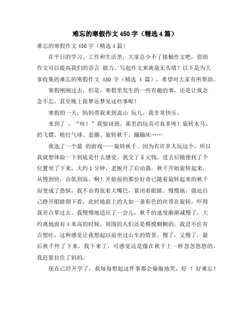 难忘的寒假作文450字(精选4篇)