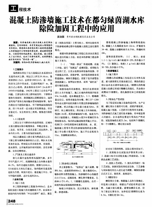 混凝土防渗墙施工技术在都匀绿茵湖水库除险加固工程中的应用