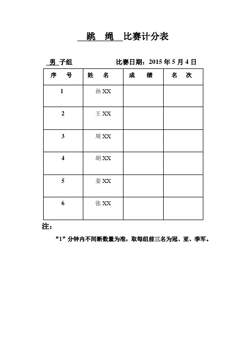 XX单位五四青年节文体活动比赛计分表