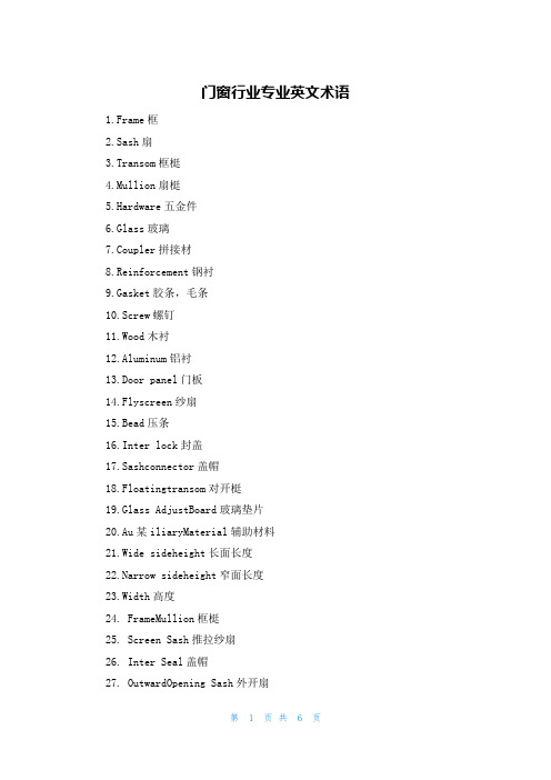 门窗行业专业英文术语