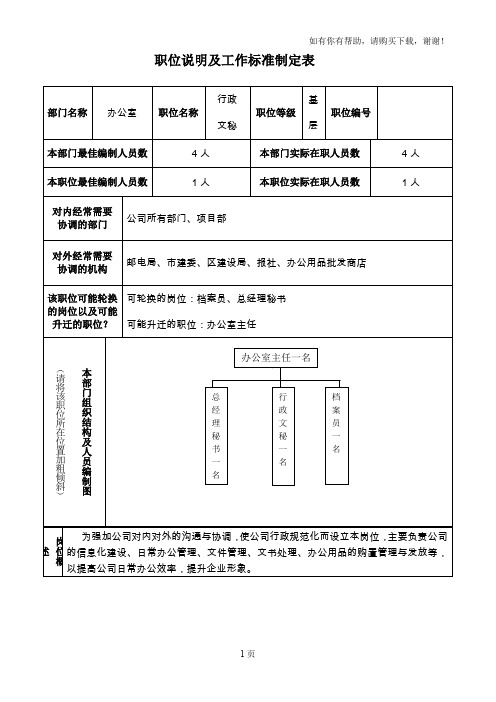 职位说明书-bgs行政文秘