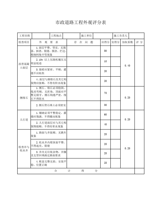 市政道路工程外观评分表