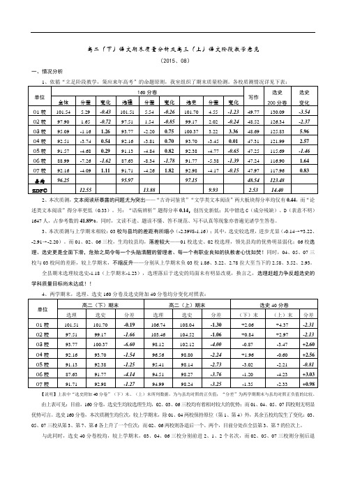 高二(下)语文期末质量分析及高三(上)语文阶段教学意见