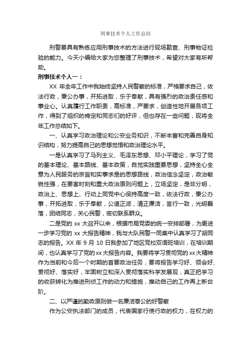 刑事技术个人工作总结_技术工作总结_