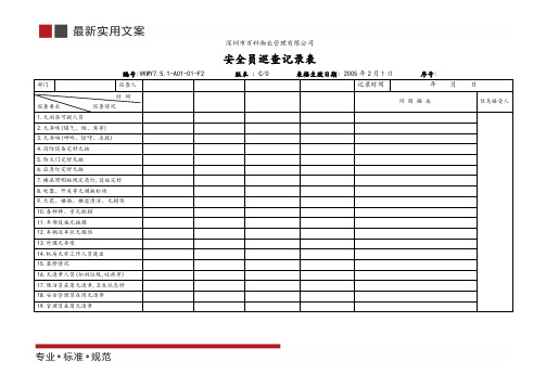  安全员巡查记录表(标准范本)