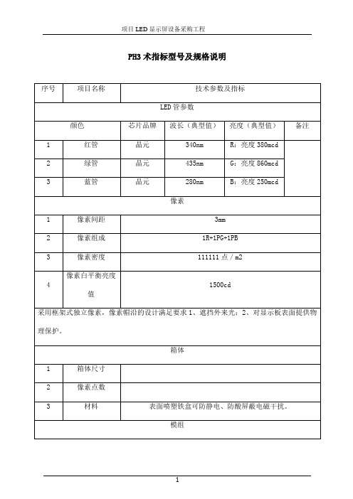 P3室内LED显示屏控标参数