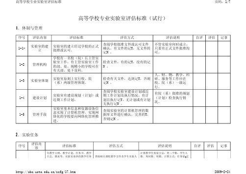 高等学校专业实验室评估标准(试行)