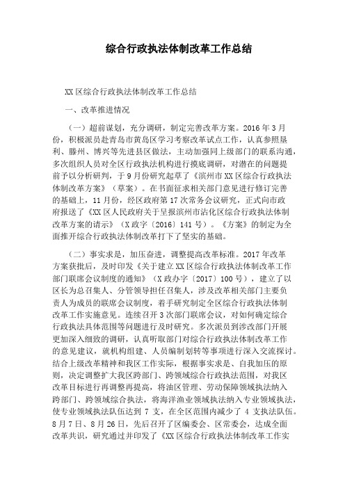 综合行政执法体制改革工作总结