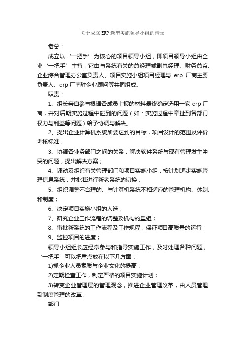 关于成立ERP选型实施领导小组的请示_申报材料_