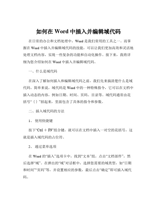 如何在Word中插入并编辑域代码