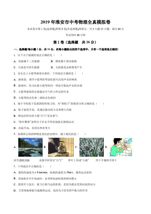 专题11 2019年江苏淮安市中考物理全真模拟试卷(原卷版)