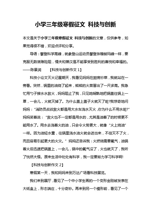 小学三年级寒假征文 科技与创新