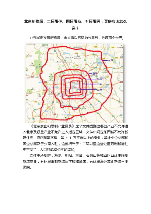 北京新格局：二环限住、四环限商、五环限医，买房应该怎么选？