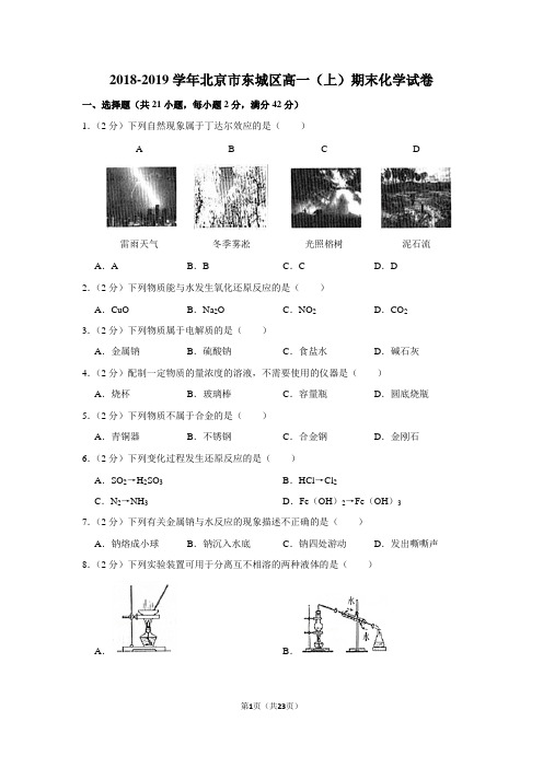 2018-2019学年北京市东城区高一(上)期末化学试卷