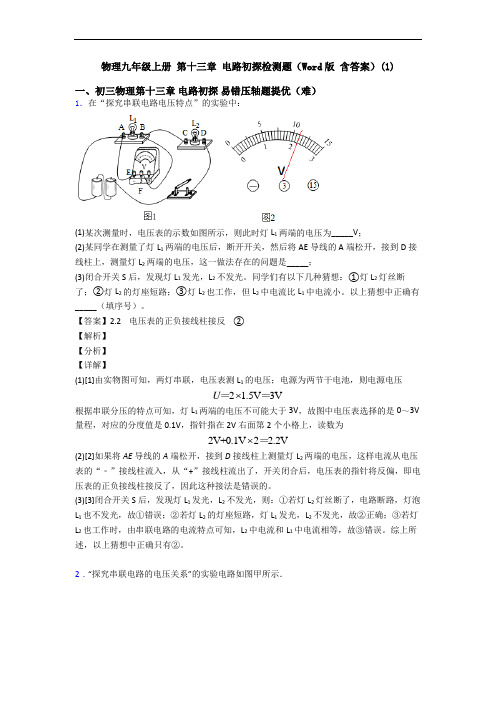 物理九年级上册 第十三章 电路初探检测题(Word版 含答案)(1)