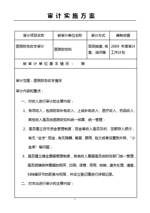 医院财务收支审计实施方案