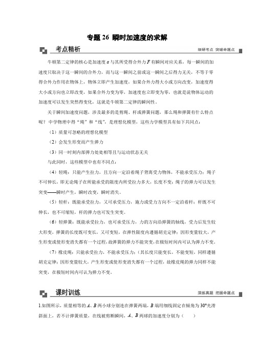 专题26  瞬时加速度的求解高一物理40个经典专题精讲精练(原卷版)+解析版(含答案)