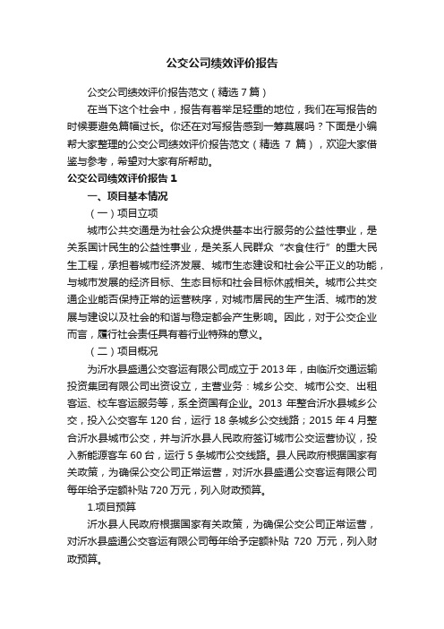 公交公司绩效评价报告范文（精选7篇）