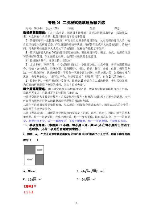 专题01 二次根式选填题压轴训练(解析版)八年级数学下学期期末考试压轴题专练(人教版,尖子生专用)