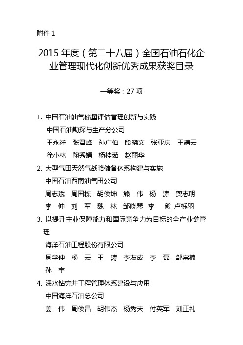 年度(第二十八届)全国石油石化企业管理现代化创新优秀成果获奖目录DOC