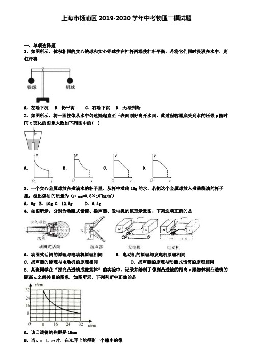 上海市杨浦区2019-2020学年中考物理二模试题