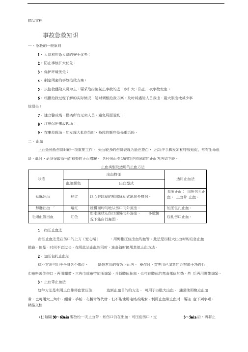 事故伤员急救知识教学提纲